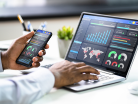 Live business intelligence dashboard on a laptop